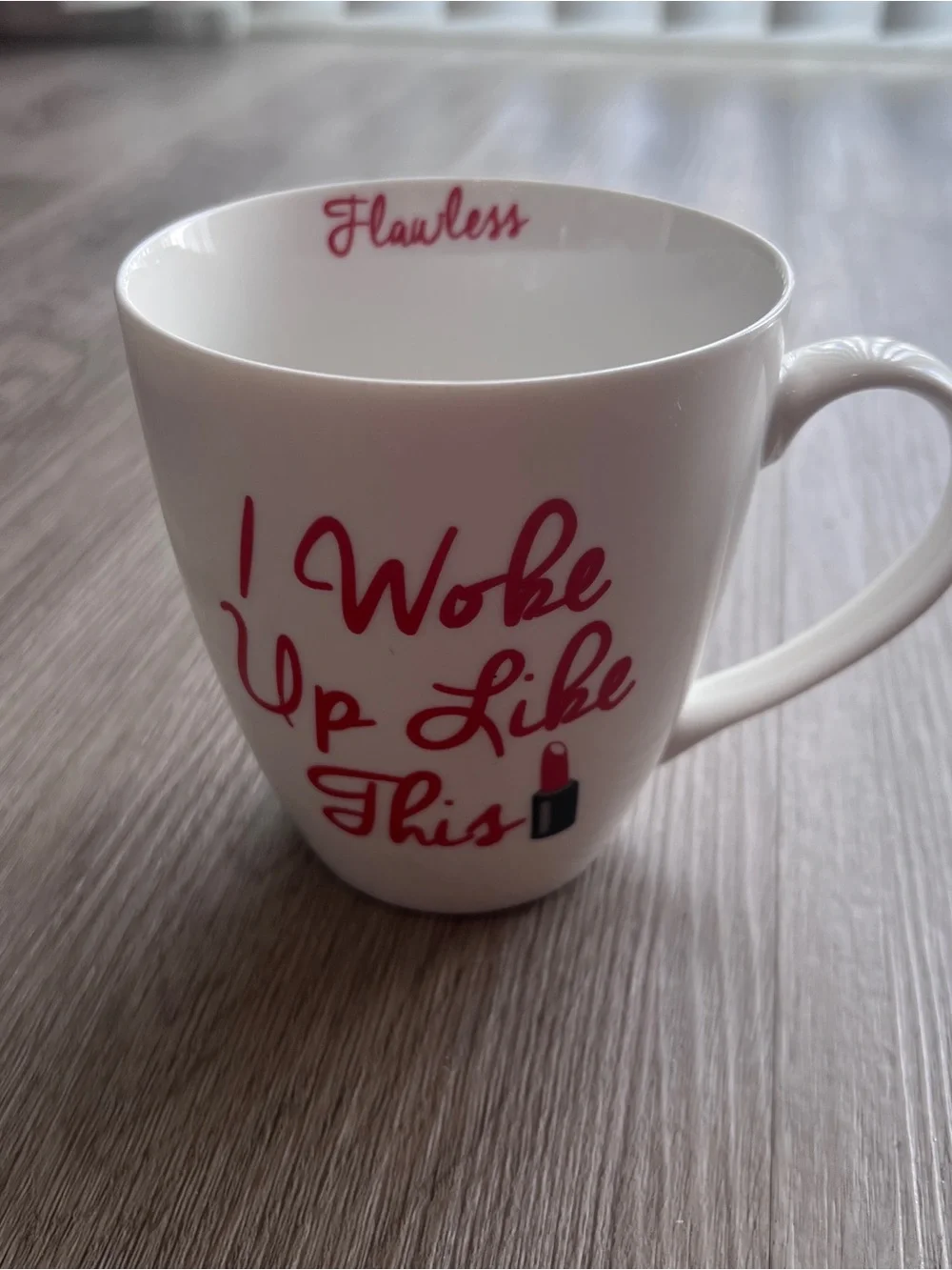 Pfaltzgraff I Woke Up Like This Flawless Coffee Mug Cup White Red Lipstick 18oz